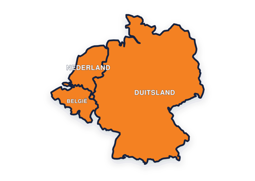 Werkgebied Vonk Bouwmaterieel: Nederland, België en Duitsland