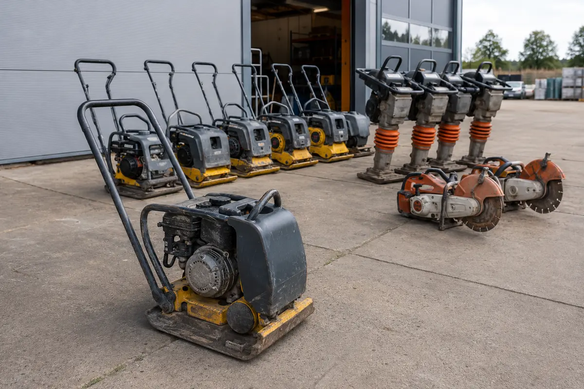 Trilplaten, trilstampers en doorslijpers klaar voor verhuur